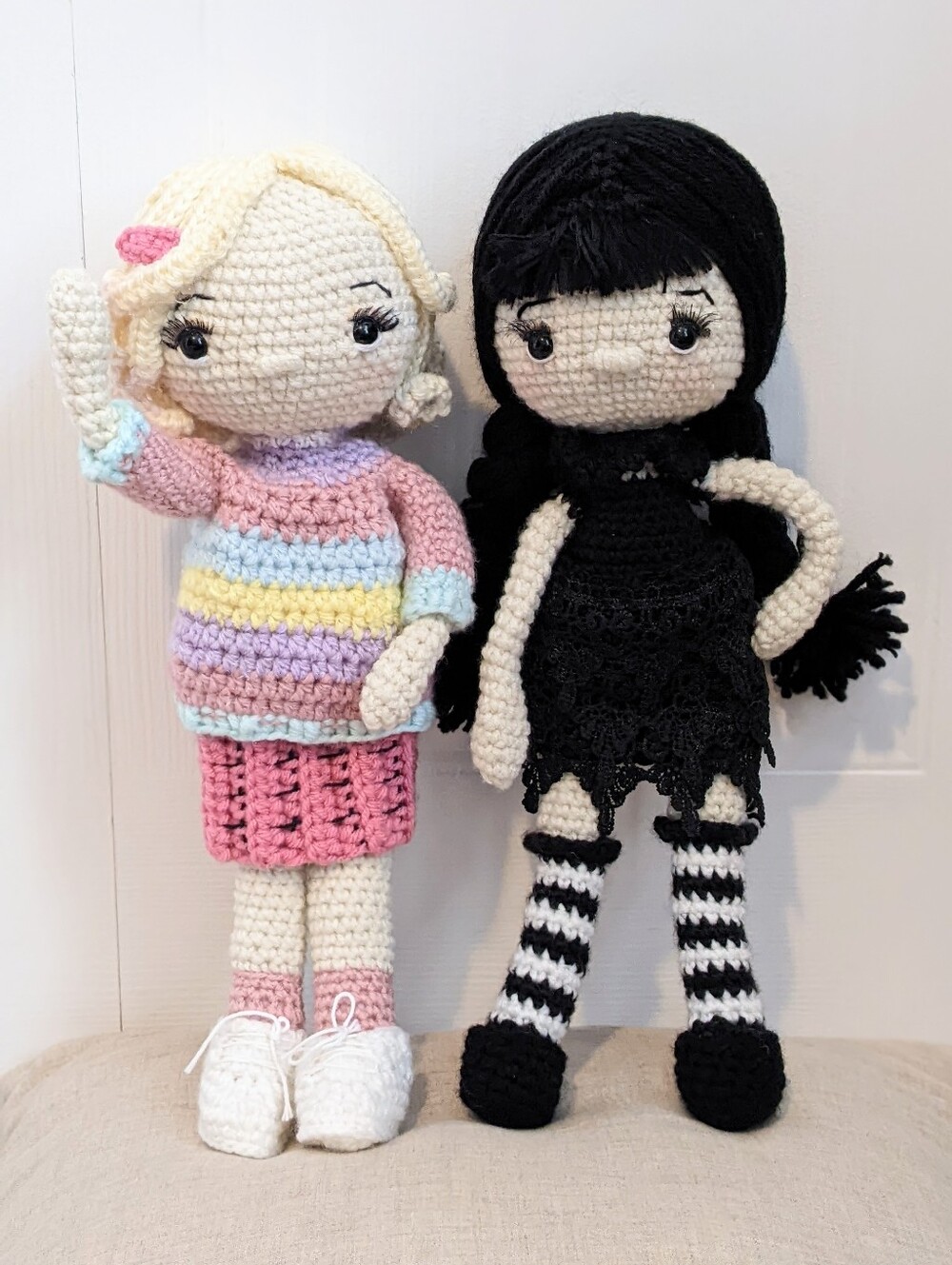 Wednesday Addams and Enid Sinclair Poseable Crochet Doll Set 14"